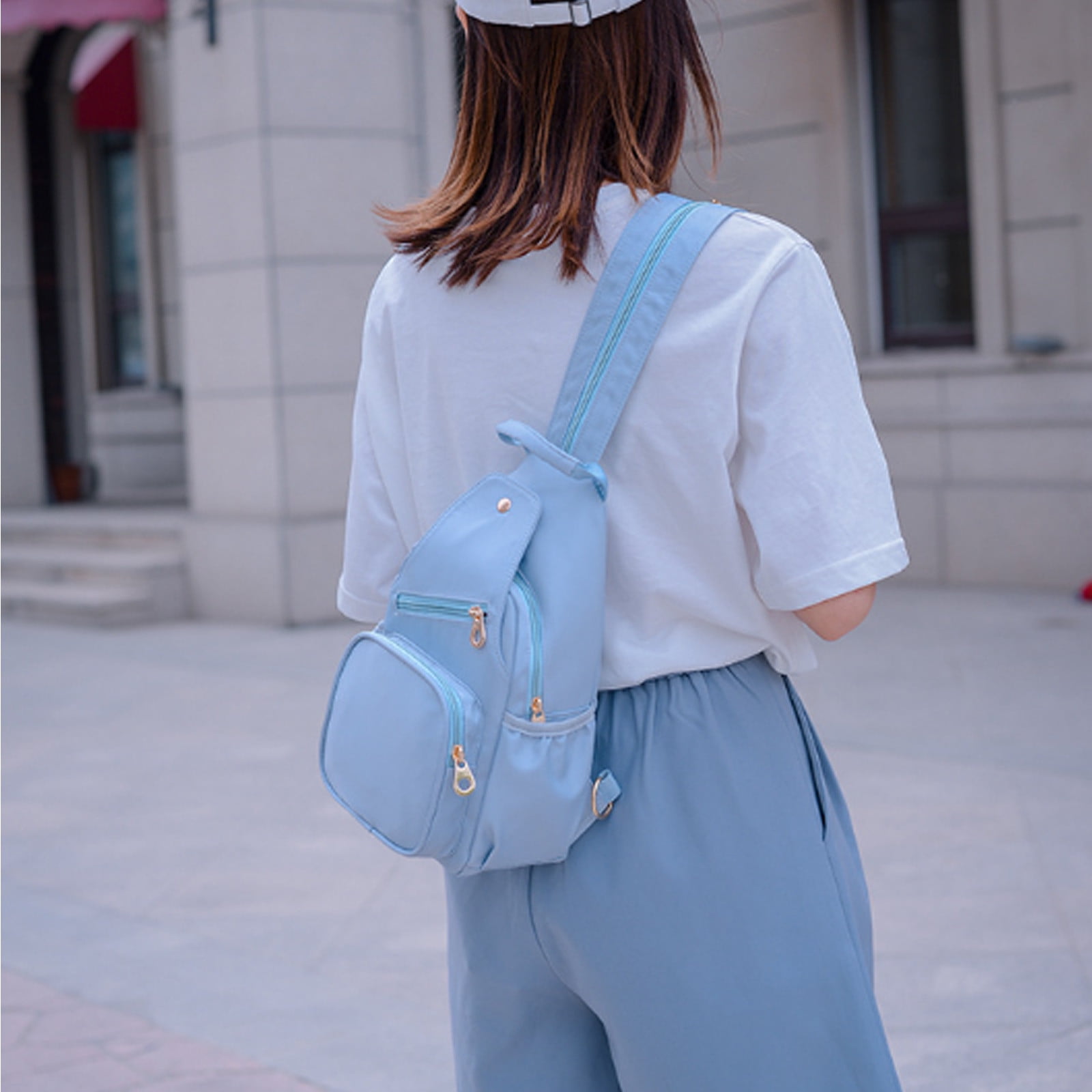 uublik Sling Bag for Women, Classic Basic Water Casual Daypack For Travel With Bottle Side Pockets Classic Basic Backpack For School Travel Work, Blue