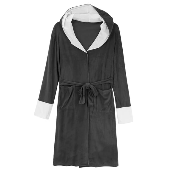 uublik Soft Robes for Women Flannel Robes Casual Long Sleeves Robes Winter Woman Bathrobe Nightwear Dark Gray