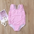 thumbnail image 1 of uublik One Piece Swimsuit for Girls Striped Print Swimwear Ruffle Bikini Pink, Sizes 12M-4T, 1 of 5