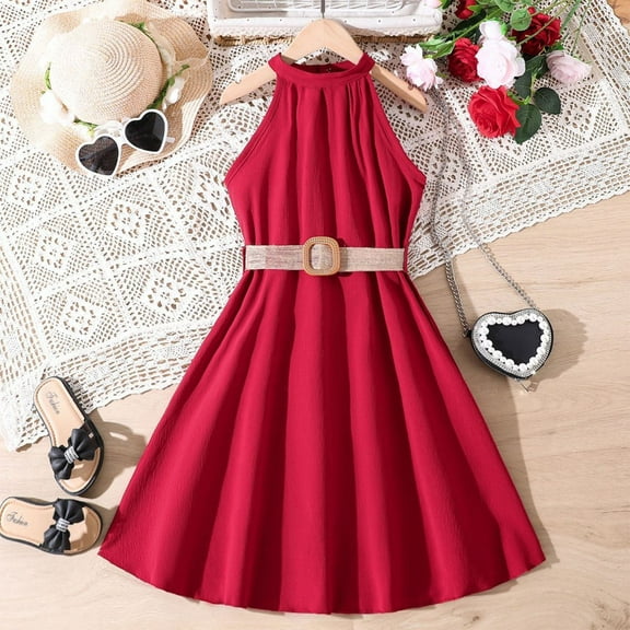uublik Summer Dresses for Teen Girls Size 6-13 Sleeveless Loose Flowy Tiered Casual Holiday Dresses Red