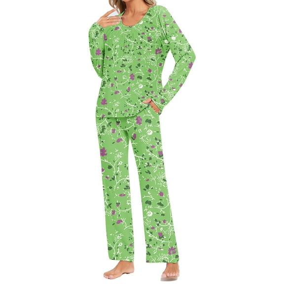 uublik Summer Pajamas for Women Set Long Sleeve Tops and Long Pants Soft Comfy Pajamas Set 2 Piece Outfits