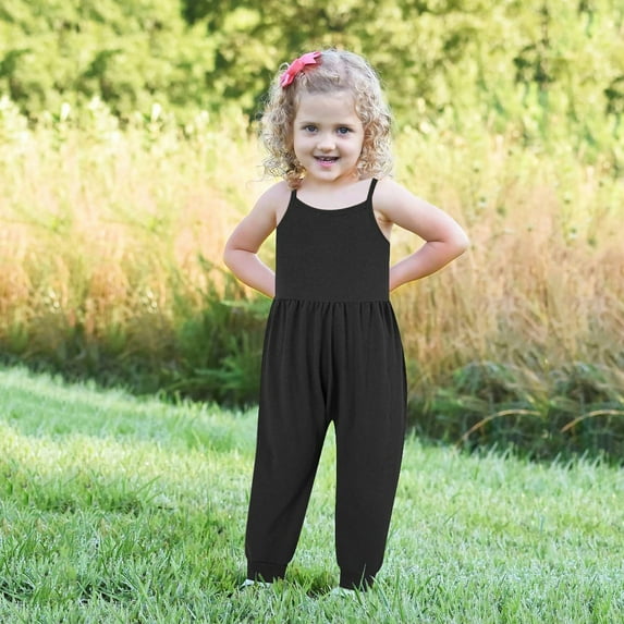 uublik Summer Jumpsuits for Toddler Girls Sleeveless Clothing One Piece Halter Romper Jumpsuit Black, Size 1T-6