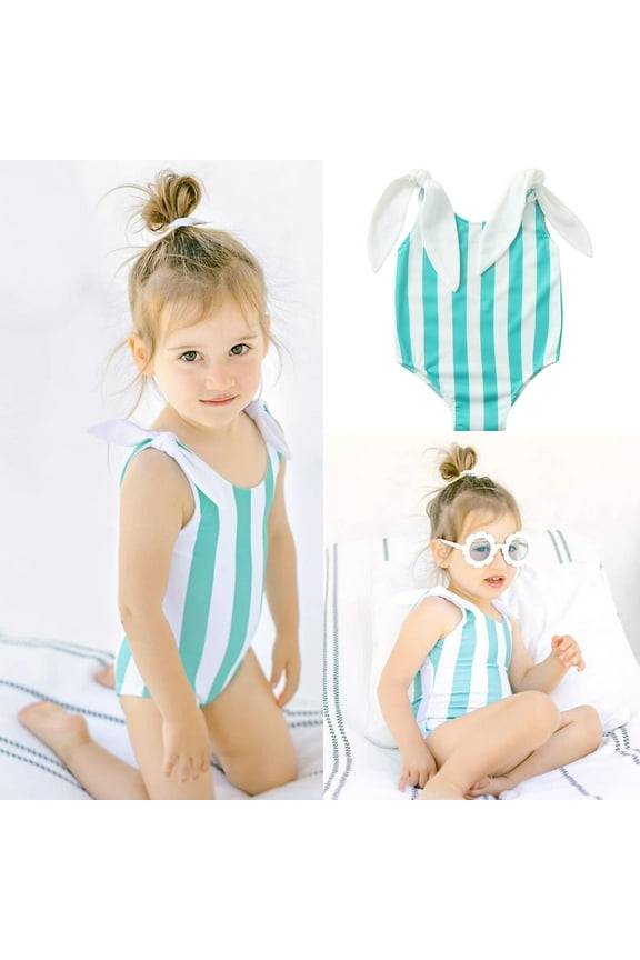 Summer Toddler Bikini Shoulder Tie One-Piece Swimwear Swimsuit Beachwear Blue, Sizes 6M-5T