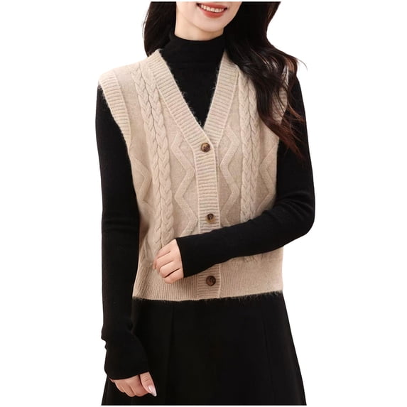 uublik Sweater Vest Women Open Front Button Down Long Sleeve Lightweight Sweater Cardigans Khaki