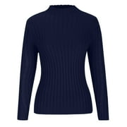 uublik Sweaters for Women Fashion Turtleneck Sweaters Cozy Long Sleeve Casual Knit Pullover Slim Jumper Tops Blue