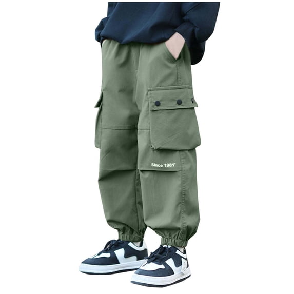 uublik Sweatpants for Boys Size 4T-13 Kids Cargo Pants Elastic Waist Lightweight Outdoor Jogger Pants Army Green