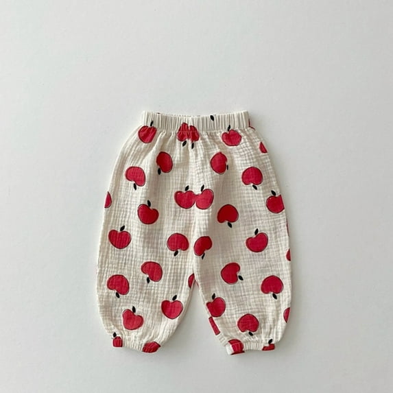 uublik Sweatpants for Teen Girls Fruit Printed Double-Layer Gauze Mosquito Repellent Pants for Girls Soft Casual Trousers White, Size 6M-3T