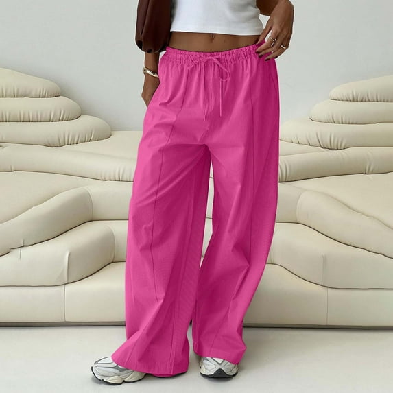 uublik Sweatpants for Women Casual Drawstring Wide Leg Palazzo Pants Loose Comfy Trousers Pockets Hot Pink