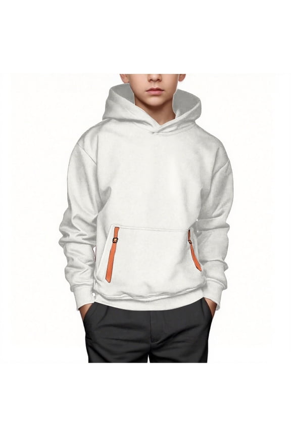 Sweatshirt Boys Graphic Cute Preppy Hooded Sweatshirt Pullover Top Size 4T-15 White