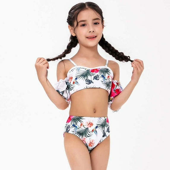 uublik Swimsuit for Girls 2 Piece High Waist Backless Swimsuit Bikini Set, Sizes 2T-12