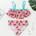thumbnail image 1 of uublik Swimsuit for Toddler Girl Striped Print Children's Ruffled Swimsuit Red, Sizes 3T-10, 1 of 5