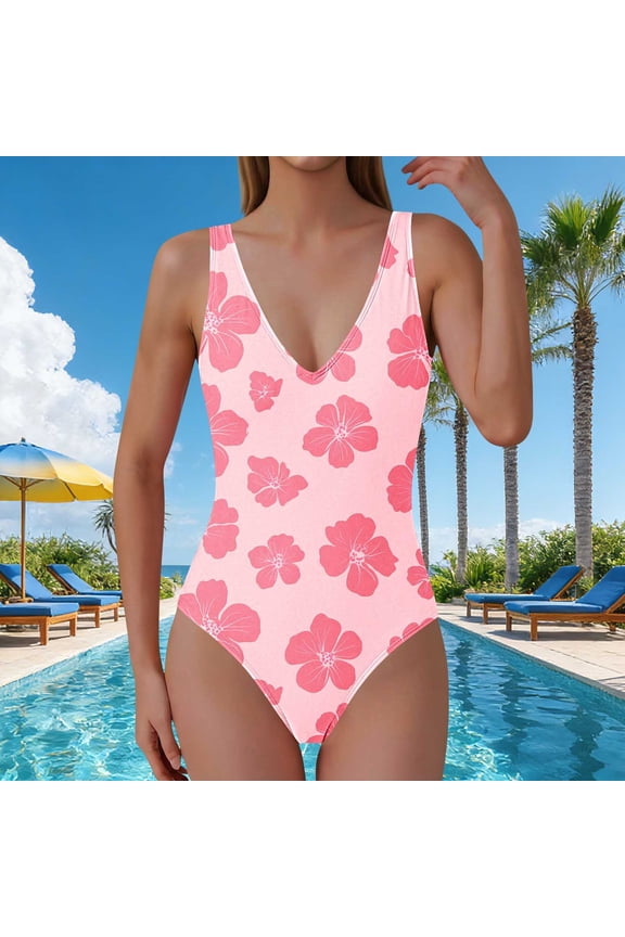 Swin Swimsuit Women Multicolor V Neck Bathing Suits One Piece Ladies Athletic Backless Swim Suit