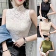 thumbnail image 1 of uublik Tank Tops for Women Beige Mock High Neck Tank Tops 2025 Lace Undershirt Basic Layer Tee, 1 of 5
