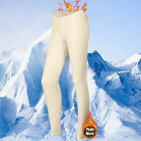 uublik Thermal Underwear Bottoms Womens Thick Warm High Waisted Pants for Winter Snow, Beige