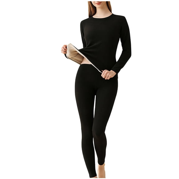 uublik Thermal Underwear Set Womens Fleece Lined Long Johns Base Layer Top Bottom Cold Weather Gear for Hunting Running Skiing, Black