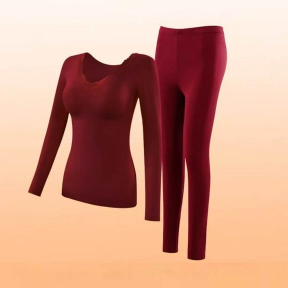 uublik Thermal Underwear Set for Women Long Johns Base Layer Pajama Set for Women Fall Top Bottom, Red
