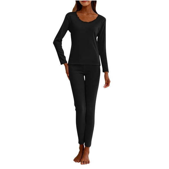 uublik Thermal Underwear Womens Fleece Lined Long Johns Base Layer Top Bottom Cold Weather Gear for Hunting Running Skiing, Black