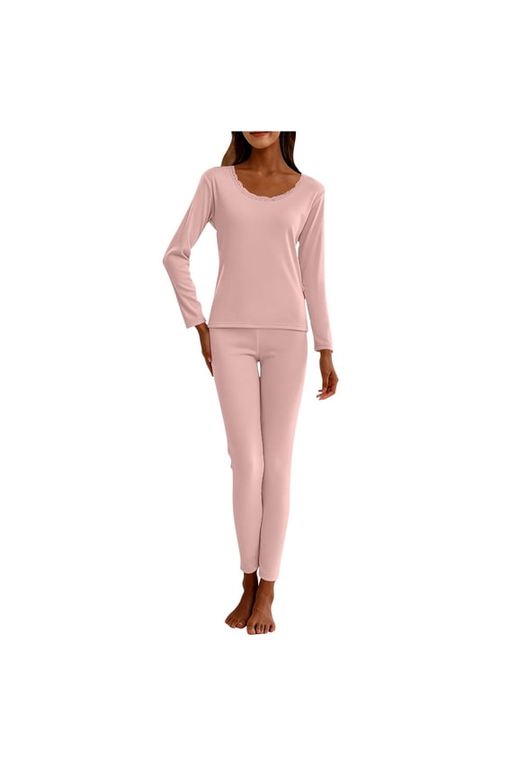 Thermal Underwear Womens Fleece Lined Long Johns Base Layer Top Bottom Cold Weather Gear for Hunting Running Skiing, Pink