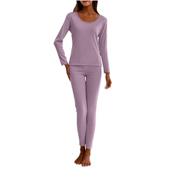 uublik Thermal Underwear Womens Fleece Lined Long Johns Base Layer Top Bottom Cold Weather Gear for Hunting Running Skiing, Purple