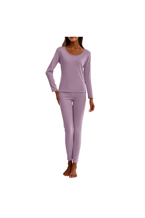 Thermal Underwear Womens Fleece Lined Long Johns Base Layer Top Bottom Cold Weather Gear for Hunting Running Skiing, Purple
