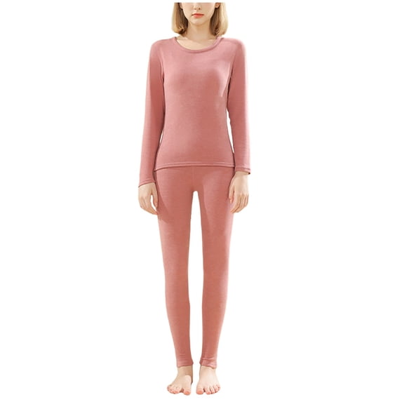 uublik Thermal Underwear Womens Set Fleece Lined Long Johns Base Layer Top Bottom Cold Weather Gear for Hunting Running Skiing, Pink