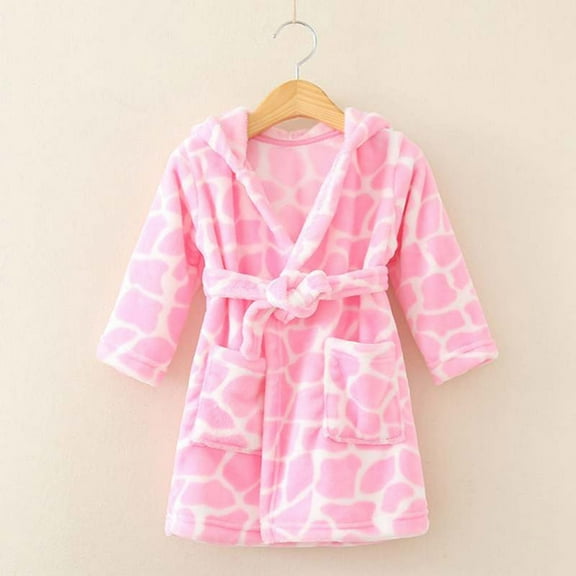 uublik Toddler Baby Boys Girls Robe Flannel Hooded Robe Cozy Warm Cute Printed with Pockets Thick Night-robe Pajamas Sizes 1T-6T
