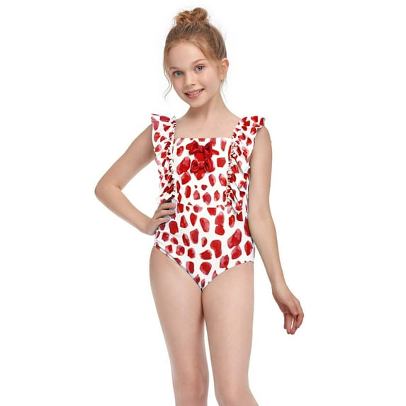 uublik Toddler Girl Swimsuit Summer One-piece Bow Print Beachwear Bathing Suit for Kids Sizes 2M-12
