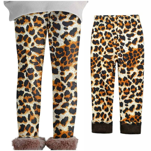 uublik Toddler Girls Leggings Brown Fleece Lined Leggings Kids Winter Warm Leggings Thick Thermal Tights Pants, Size 2T-11