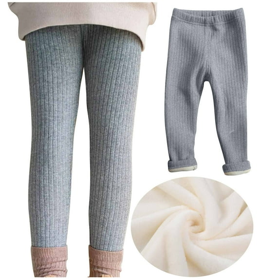uublik Toddler Girls Leggings Gray Fleece Lined Pants Warm Cozy Leggings for Girls Winter Thick High Waist Pants, Size 1T-9