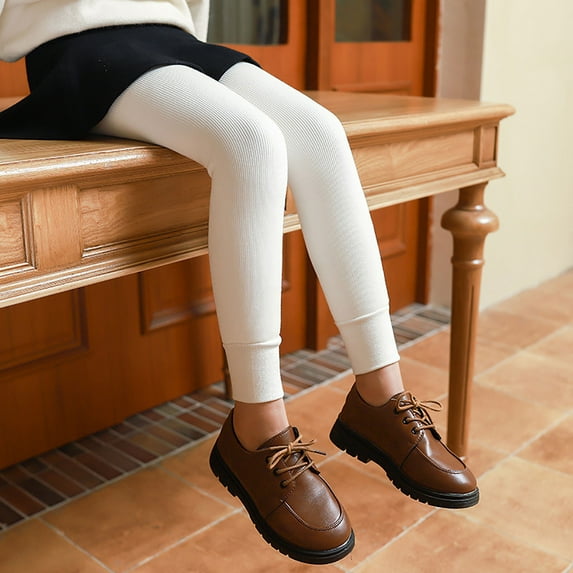 uublik Toddler Girls Leggings White Winter Leggings Fleece Lined Toddler Kids Basic Full Length Pants, Size 1T-15