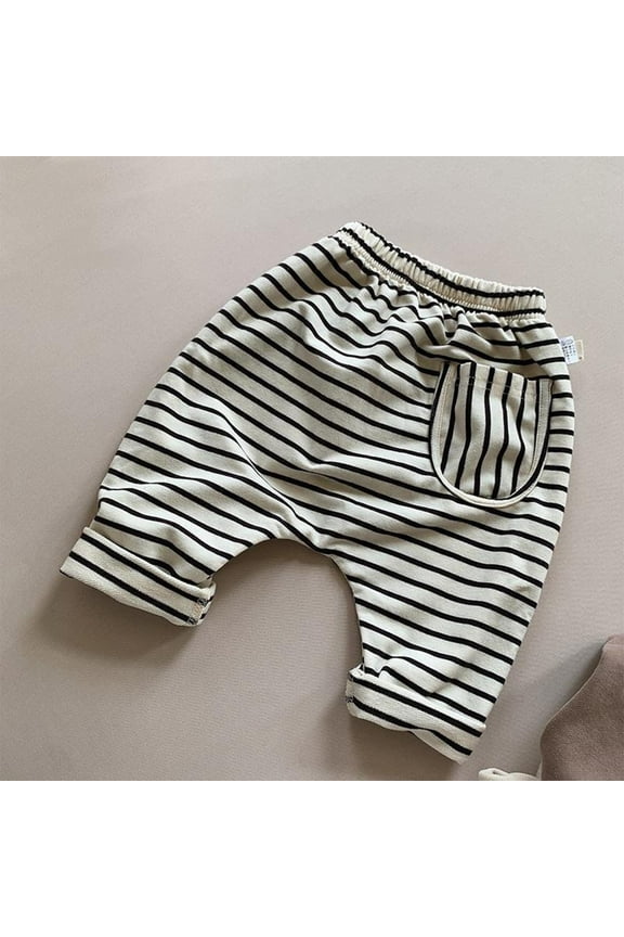 Toddler Joggers Elastic Waist Bottom Pants Newborn Infant Trousers Black Size 0-2T