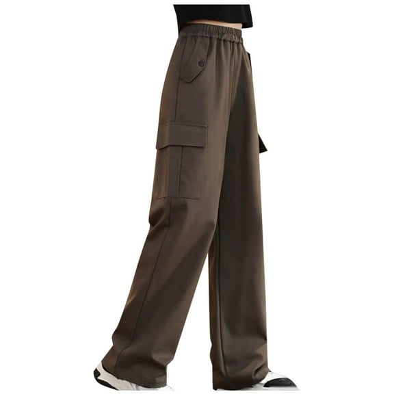 uublik Toddler Pants Girl Size 5T-15 Kids Cargo Pants Elastic Waist Lightweight Outdoor Jogger Pants Coffee