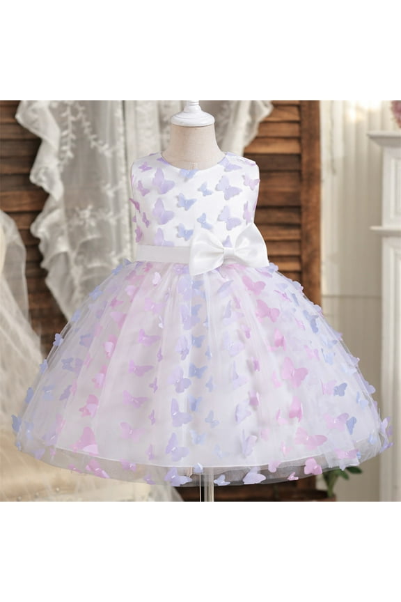 Toddler Princess Dress Size 3T-8 Sleeveless Tulle Dresses Kids Birthday Formal Wedding Pageant Princess Dress White