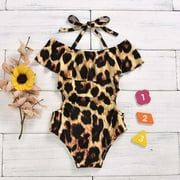 uublik Toddler Swimsuit One-piece Swimsuit Halter Fashion Leopard Print Swimsuit, Sizes 12M-4T