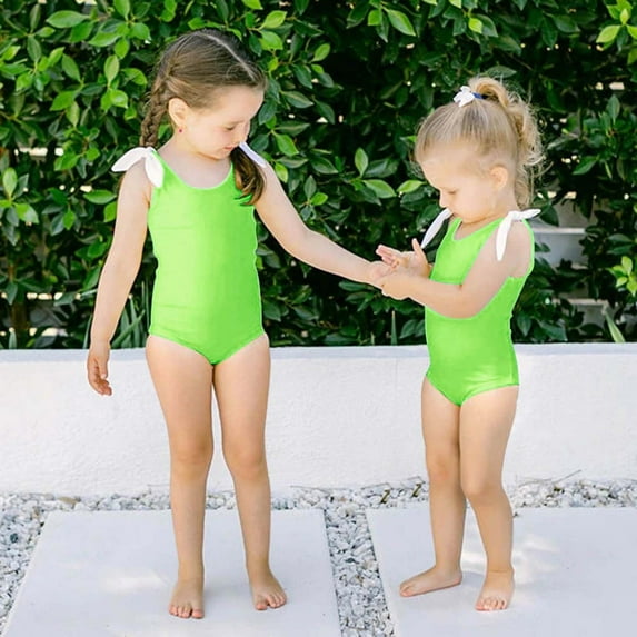 uublik Toddler Swimsuit Sleeveless Solid Color Open Back One Piece Swimsuit, Sizes 9M-4T