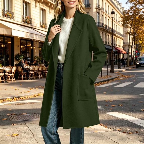 uublik Trench Coat Women Army Green Long Sleeve Elegant Classic Overcoat Fall Winter Clothing
