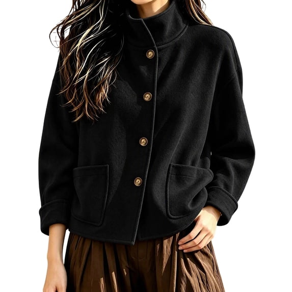 uublik Trench Coat Women Black Button Down Collared Short Jacket Trendy Clothes