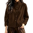 thumbnail image 1 of uublik Trench Coat Women Brown Button Down Collared Short Jacket Trendy Clothes, 1 of 6