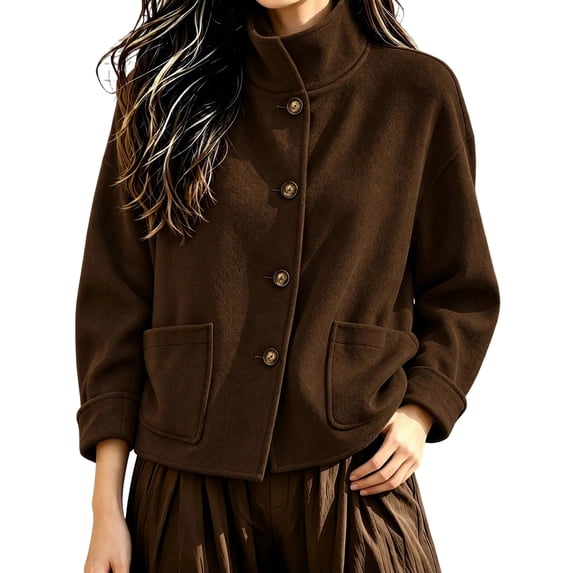 uublik Trench Coat Women Brown Button Down Collared Short Jacket Trendy Clothes
