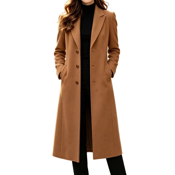 uublik Trench Coat Women Coffee Long Sleeve Elegant Classic Overcoat Fall Winter Clothing