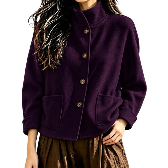 uublik Trench Coat Women Purple Button Down Collared Short Jacket Trendy Clothes