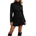 thumbnail image 1 of uublik Trench Coat for Women Black Long Sleeve Elegant Classic Overcoat Fall Winter Clothing, 1 of 6