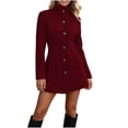 thumbnail image 1 of uublik Trench Coat for Women Wine Long Sleeve Elegant Classic Overcoat Fall Winter Clothing, 1 of 6