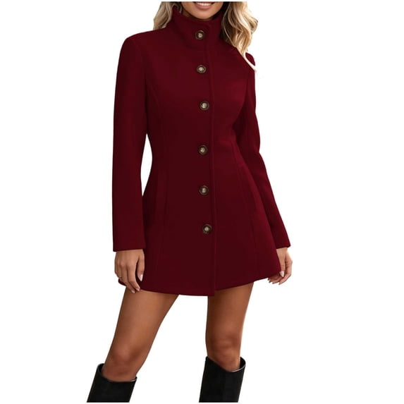 uublik Trench Coat for Women Wine Long Sleeve Elegant Classic Overcoat Fall Winter Clothing