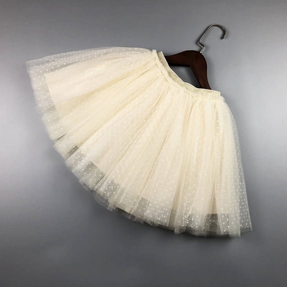 uublik Tulle Skirt for Girls Beige Layered Mesh Skirt Party Birthday Dance Princess Skirt Size 2T-10