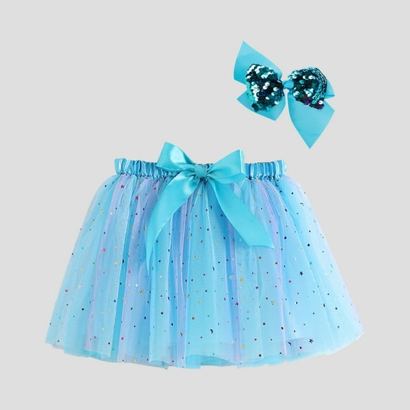 uublik Tulle Skirts for Girls Light Blue with Shorts Layered Tutu Skirt Dance Dress Ruffle Tiered School Size 3T-8