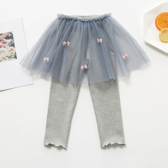 uublik Tutu Skirt Pants for Girls Gray Kids Clothes Ruffle Tutu Leggings with Skirt Size 1T-10