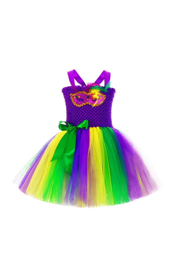 Tutu Skirt Toddler Mardi Gras Sling Prom Party Princess Dresses, Sizes 2T-8