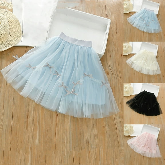 uublik Uniform Skirts for Girls Blue with Shorts High Waist Tulle Skirts A-line Mesh Skirt Mini Tutu Skirts Dress Size 5T-13
