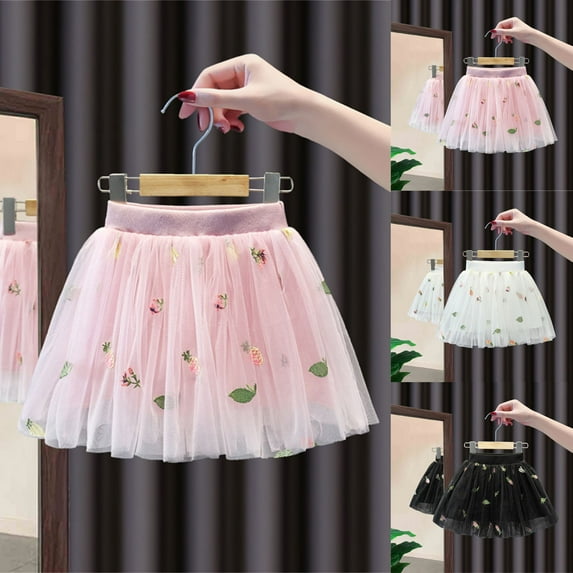 uublik Uniform Skirts for Girls Pink Layered Mesh Skirt Party Birthday Dance Princess Skirt Size 1T-8